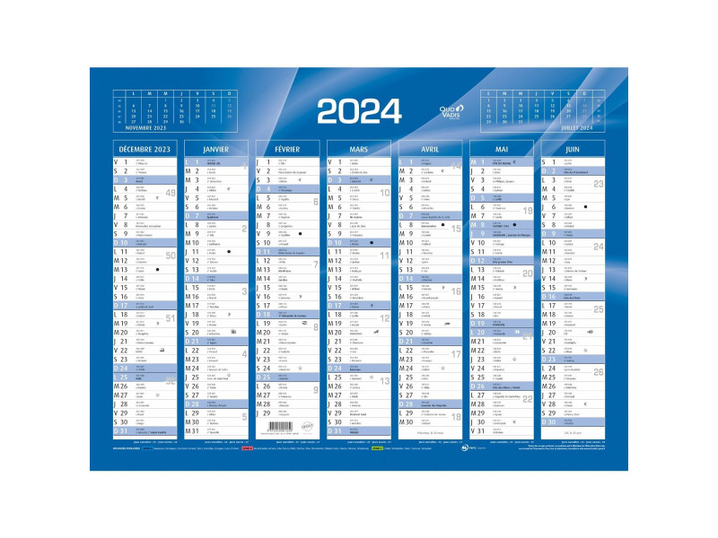 QUO VADIS Calendrier de banque bleu, 550 x 405 mm, 2026