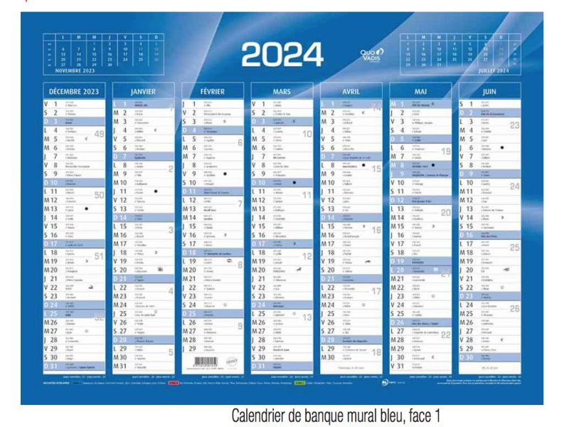 QUO VADIS Calendrier de banque bleu, 270 x 210 mm, 2026