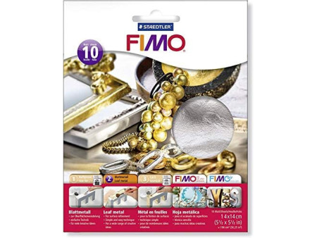 FIMO Métal en feuilles, 10 feuilles, argent