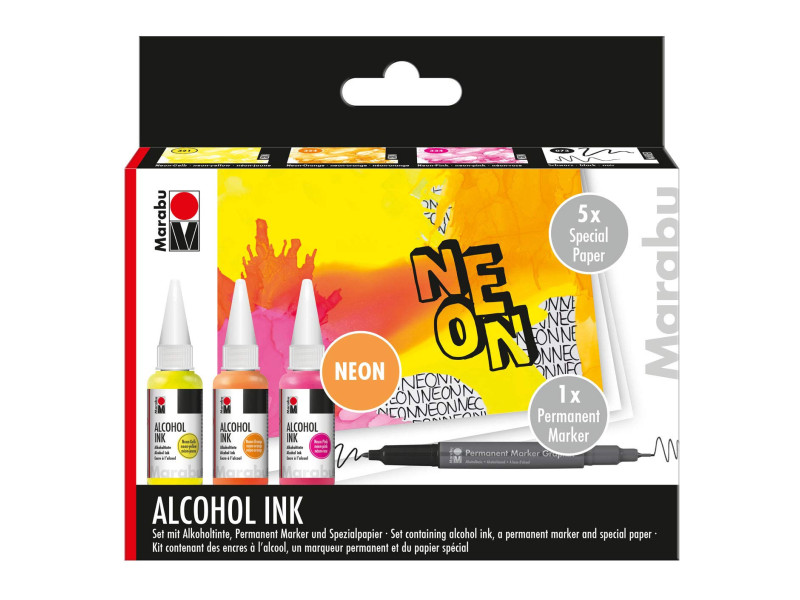 Marabu Encre permanente Alcohol Ink, set fluo 'NEON'