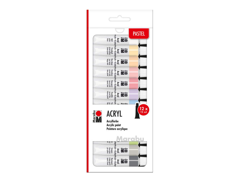 Marabu Set de peinture acrylique 'PASTLL', 12 x 12 ml