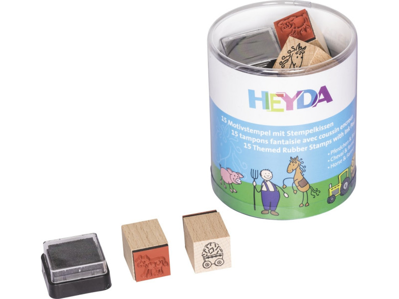 HEYDA Kit de tampons à motif 'chevaux & ferme', boîte ronde