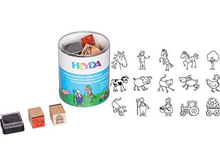 HEYDA Kit de tampons à motif 'chevaux & ferme', boîte ronde