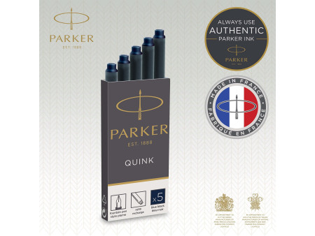PARKER Cartouche d'encre longue QUINK, en blister, bleu noir