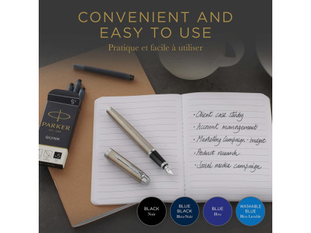 PARKER Cartouche d'encre longue QUINK, en blister, bleu noir