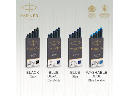 PARKER Cartouche d'encre longue QUINK, en blister, bleu noir