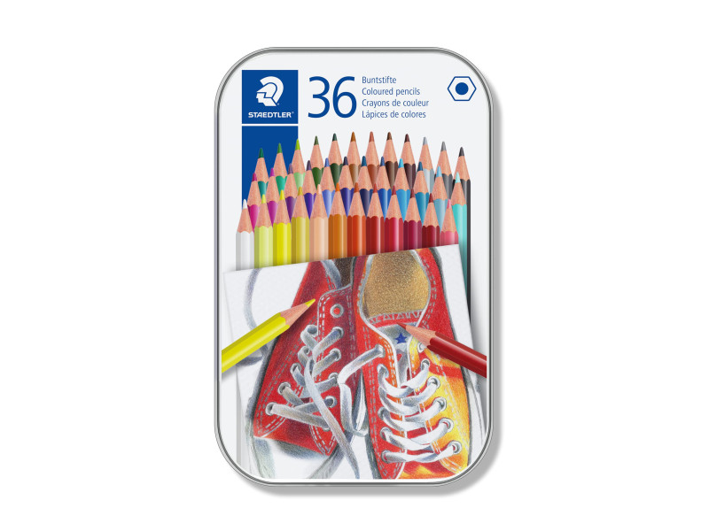 STAEDTLER Crayon de couleur hexagonal, étui en métal de 36