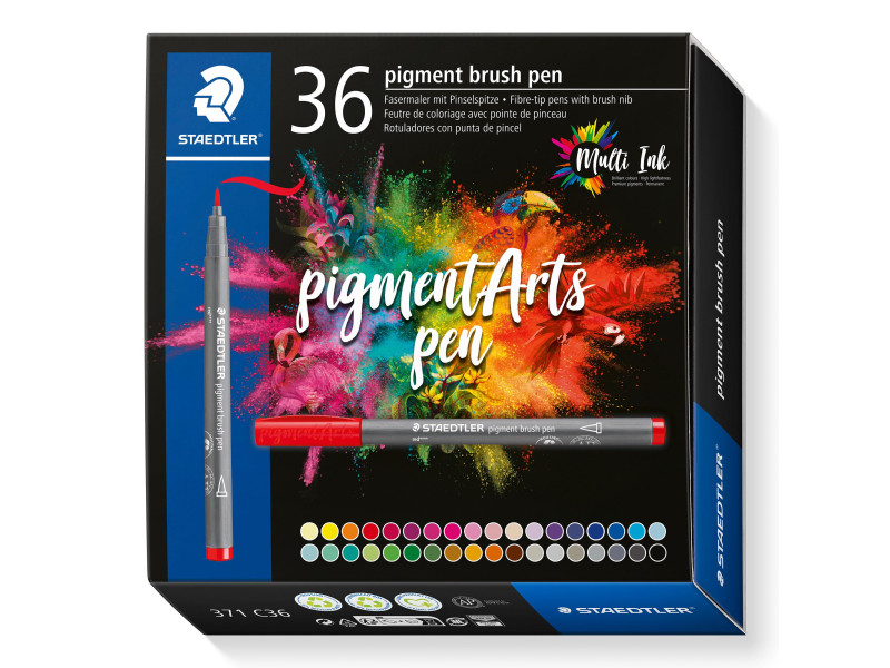 STAEDTLER Feutre pigment brush pen, étui carton de 36