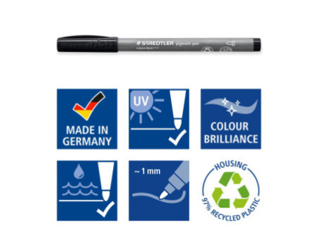 STAEDTLER Feutre pigment pen, noir, étui carton de 2
