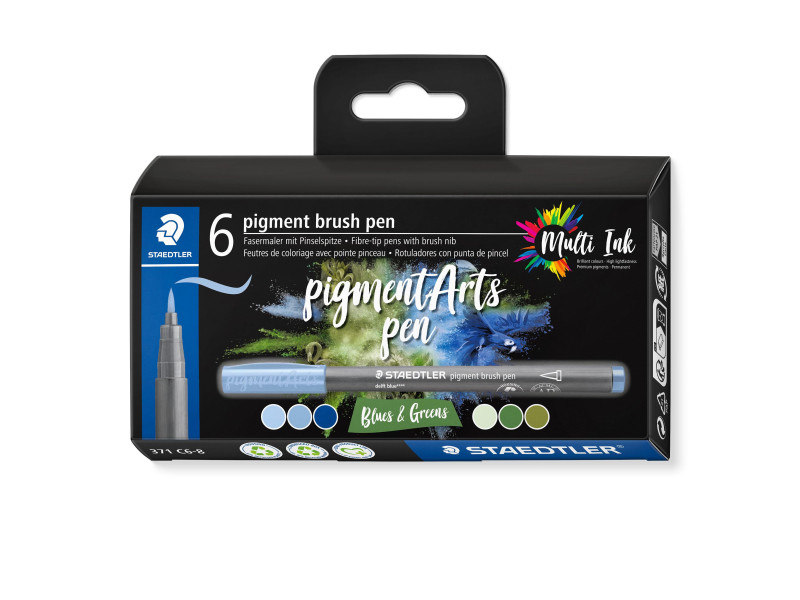 STAEDTLER Feutre pigment brush pen 'Blues & Greens'