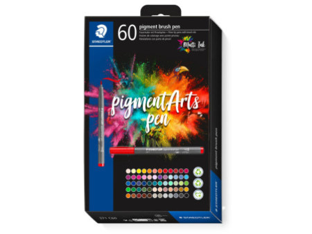 STAEDTLER Feutre pigment brush pen, étui carton de 60