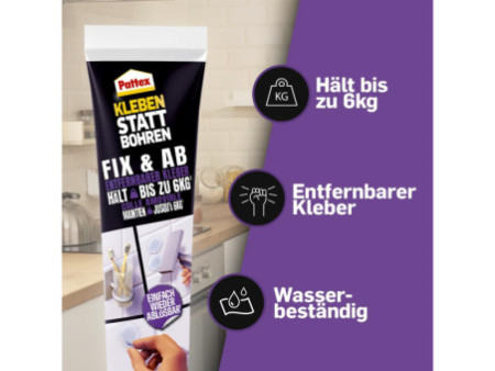 Pattex Colle de montage FIX & AB, tube de 44 g, transparent