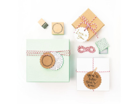 folia Etiquette cadeau rond, nature & blanc, avec ficelle