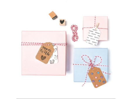 folia Etiquette cadeau long, nature & blanc, avec ficelle
