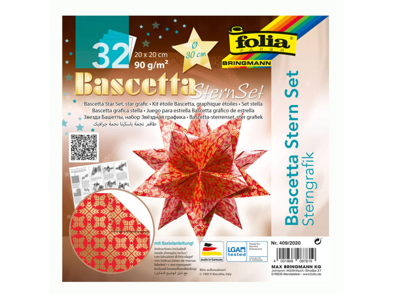 folia Feuilles de papier pliable étoile Bascetta, rouge