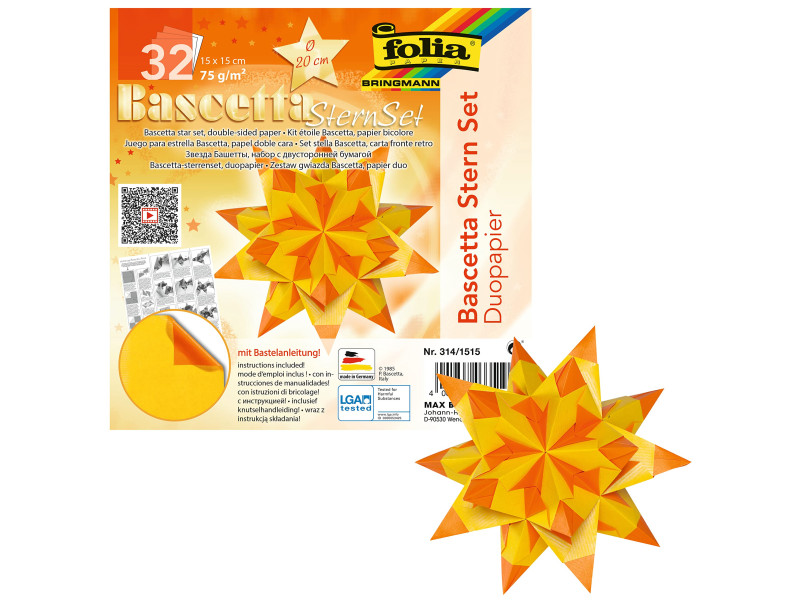 folia Feuilles de papier pliable étoile Bascetta, 75 g/m2
