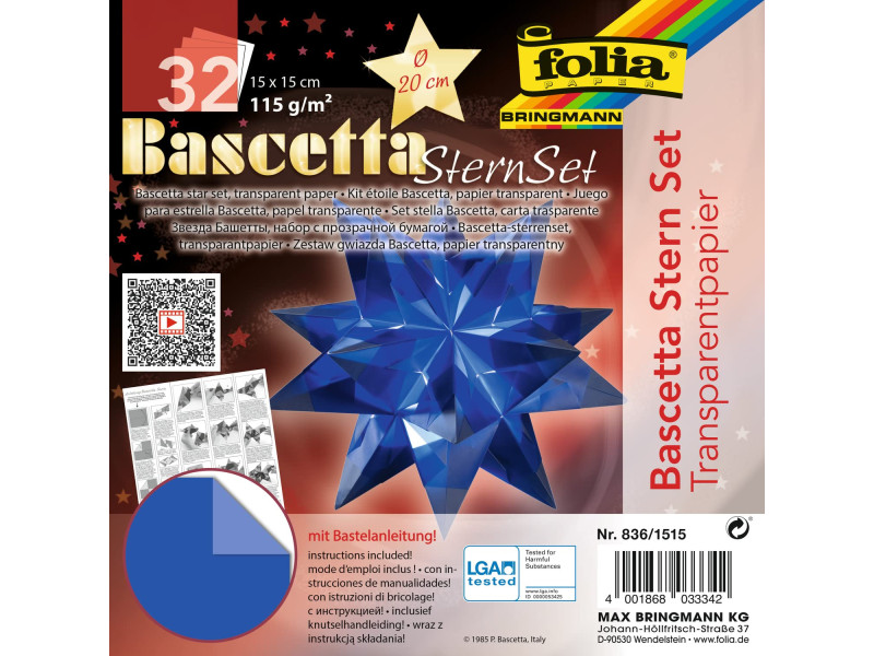 folia Feuilles de papier pliable étoile Bascetta, bleu