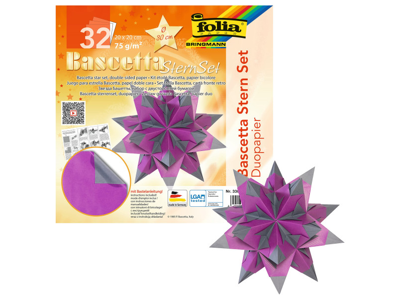 folia Feuilles de papier pliable étoile Bascetta, 75 g/m2