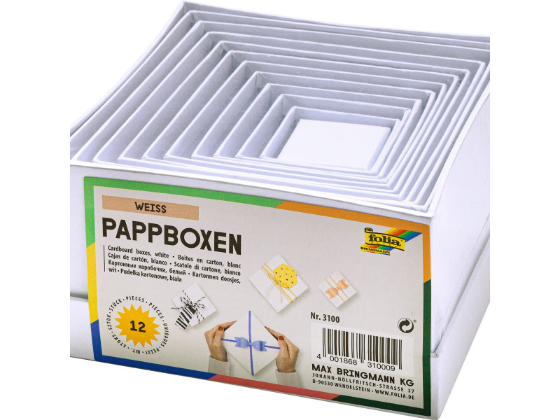 folia Boîtes de cadeau 'carré', 12 tailles assorties, blanc