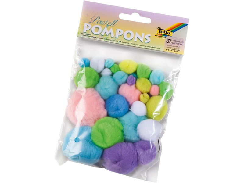 folia Pompons, 30 pièces, tailles assorties, couleurs pastel