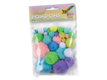folia Pompons, 30 pièces, tailles assorties, couleurs pastel