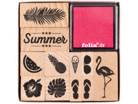 folia Set de tampons en bois 'Summer', 13 pièces