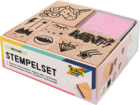 folia Set de tampons en bois 'Unicorn', en bois, 12 pièces