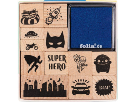 folia Set de tampons en bois 'Superheros', 14 pièces