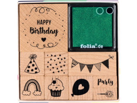 folia Set de tampons en bois 'Happy birthday', 11 pièces
