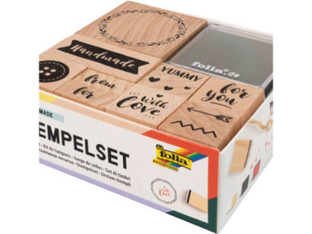 folia Set de tampons en bois 'Handmade', 13 pièces