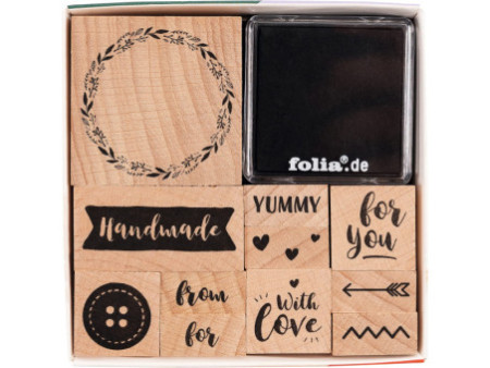 folia Set de tampons en bois 'Handmade', 13 pièces