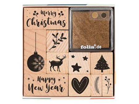 folia Set de tampons en bois 'Christmas', 12 pièces