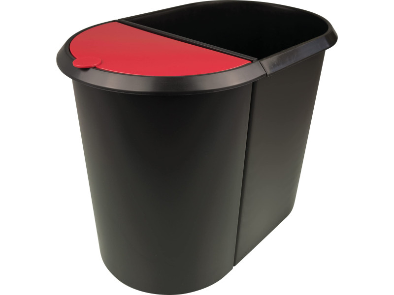 helit Corbeille à papier 'the double', oval, PE, noir/rouge