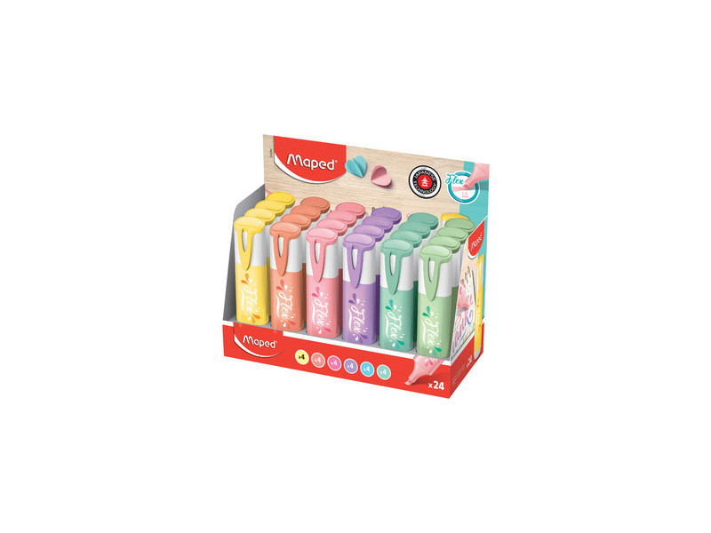 Maped Surligneur FLEX PASTEL, pointe souple, présentoir, 24