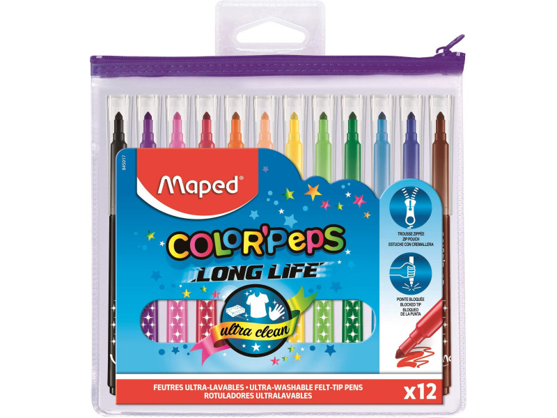 Maped Feutre COLOR'PEPS Long Life, en étui de 12 à zip