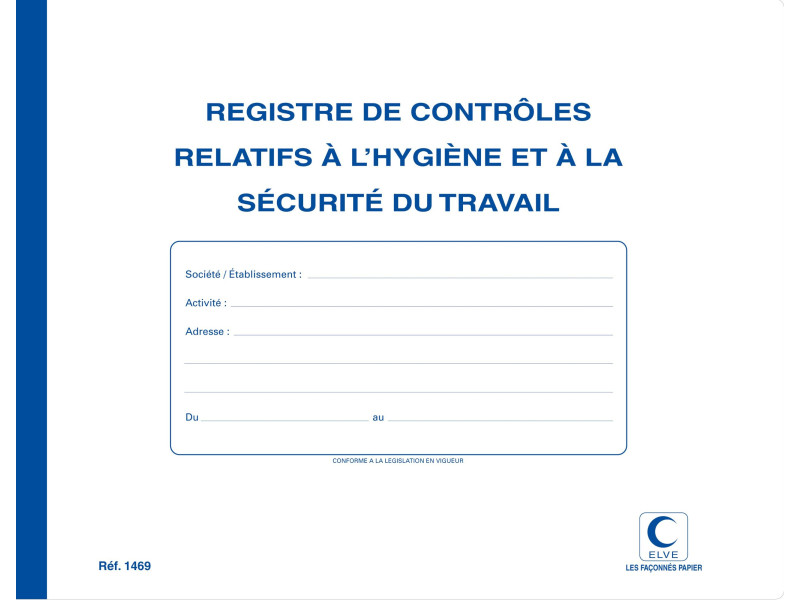 ELVE Registre 'Contrôles relatifs à l'hygiène & la sécurité'