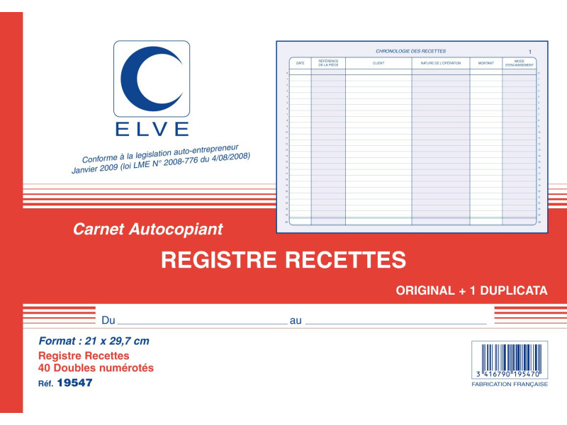 ELVE Manifold 'Recettes: auto-entrepreneurs', 40 feuillets