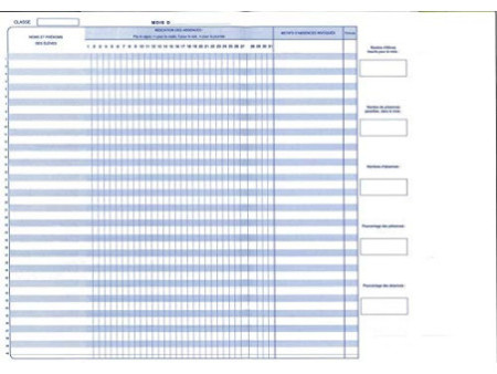 ELVE Registre d'appel journalier, piqûre 28 pages, 40 élèves