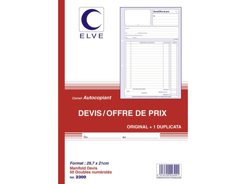 ELVE Manifold 'Devis - Offre de prix', 297 x 210 mm, dupli