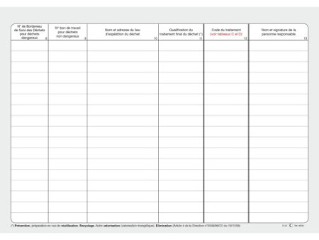 ELVE Registre des déchets sortants, 108 pages, 210 x 297 mm