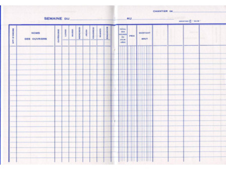 ELVE Carnet de chantier, relevé hebdomadaire, 190 x 130 mm