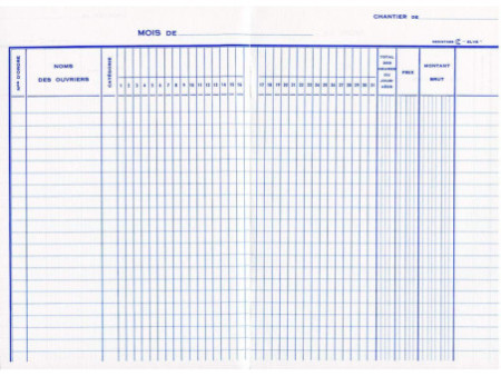 ELVE Carnet de chantier, relevé mensuel, 190 x 130 mm