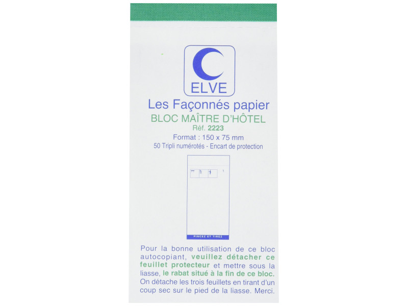 ELVE Bloc Maître d'Hôtel, 75 x 150 mm, 50 feuillets tripli