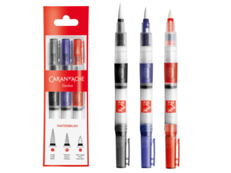 CARAN D'ACHE Pinceau aquarelle à réservoir d'eau, set de 3