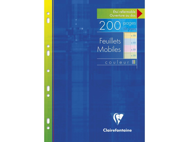 Clairefontaine Feuillets mobiles perforés couleur, A4, séyès