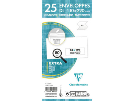 Clairefontaine Enveloppes Adhéclair, DL, blanc, avec fenêtre