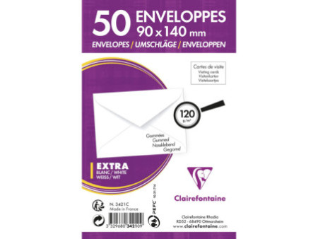 Clairefontaine Enveloppes pour carte de visite, 90 x 140 mm