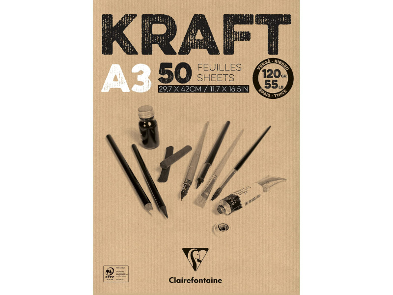 Clairefontaine Bloc papier dessin 'KRAFT', A3, 120 g/m2