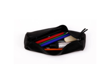 Clairefontaine Trousse ronde, cuir noir vieilli