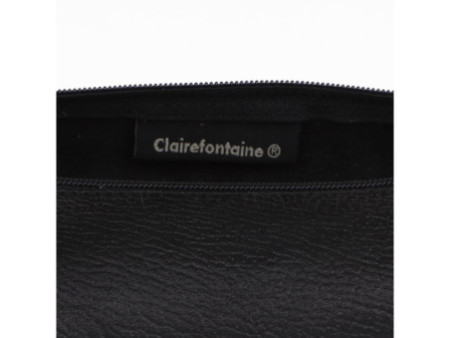 Clairefontaine Trousse ronde, cuir noir vieilli